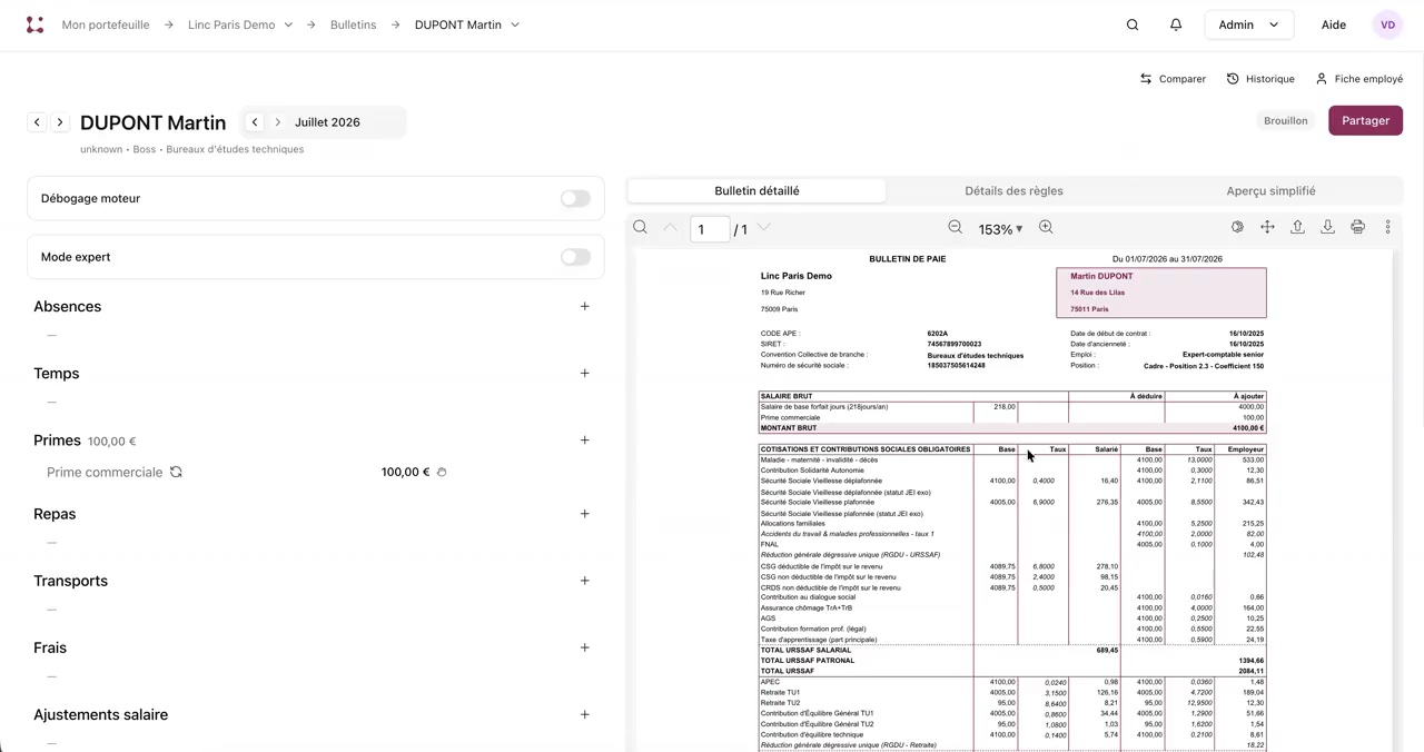 Linc payroll studio — Payslip view