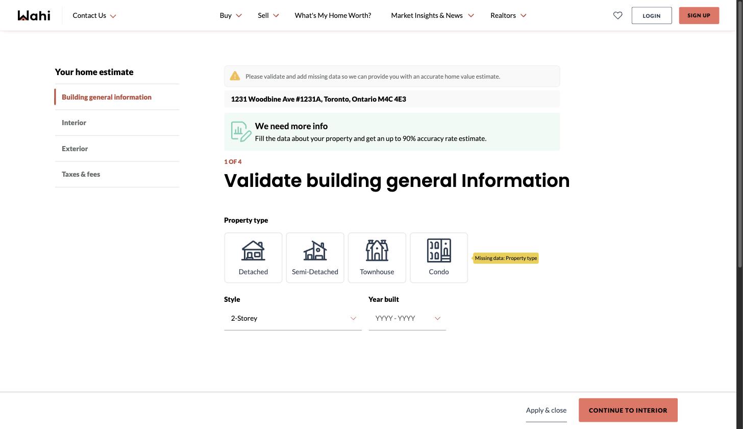 Wahi home estimation — screenshot